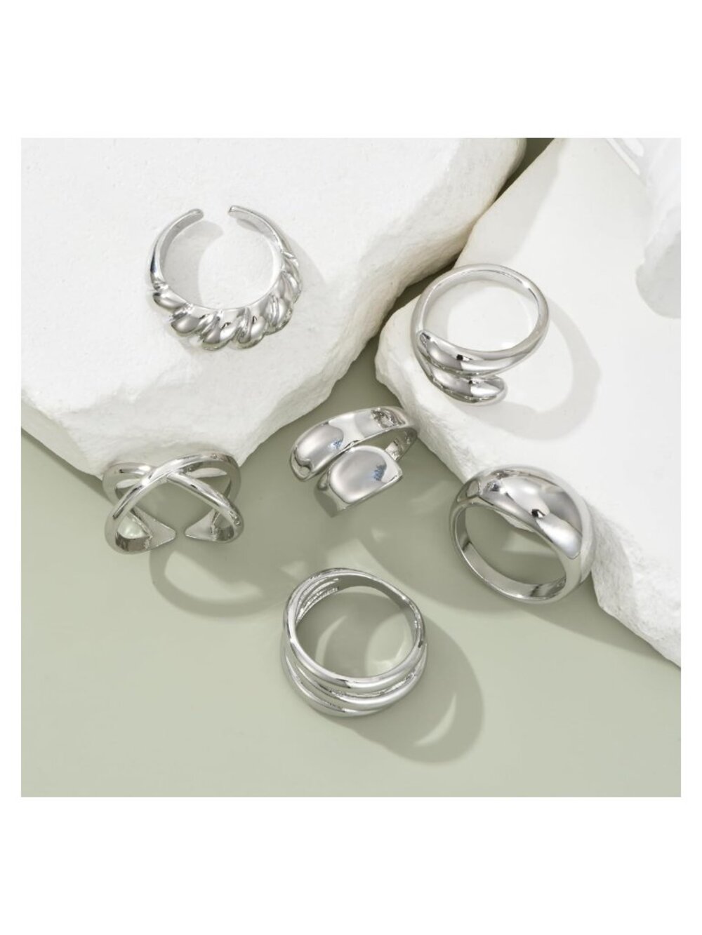 Chunky Gold Plated Stackable Rings Set 6pc Statement Thumb Rings - Picture 4 of 6